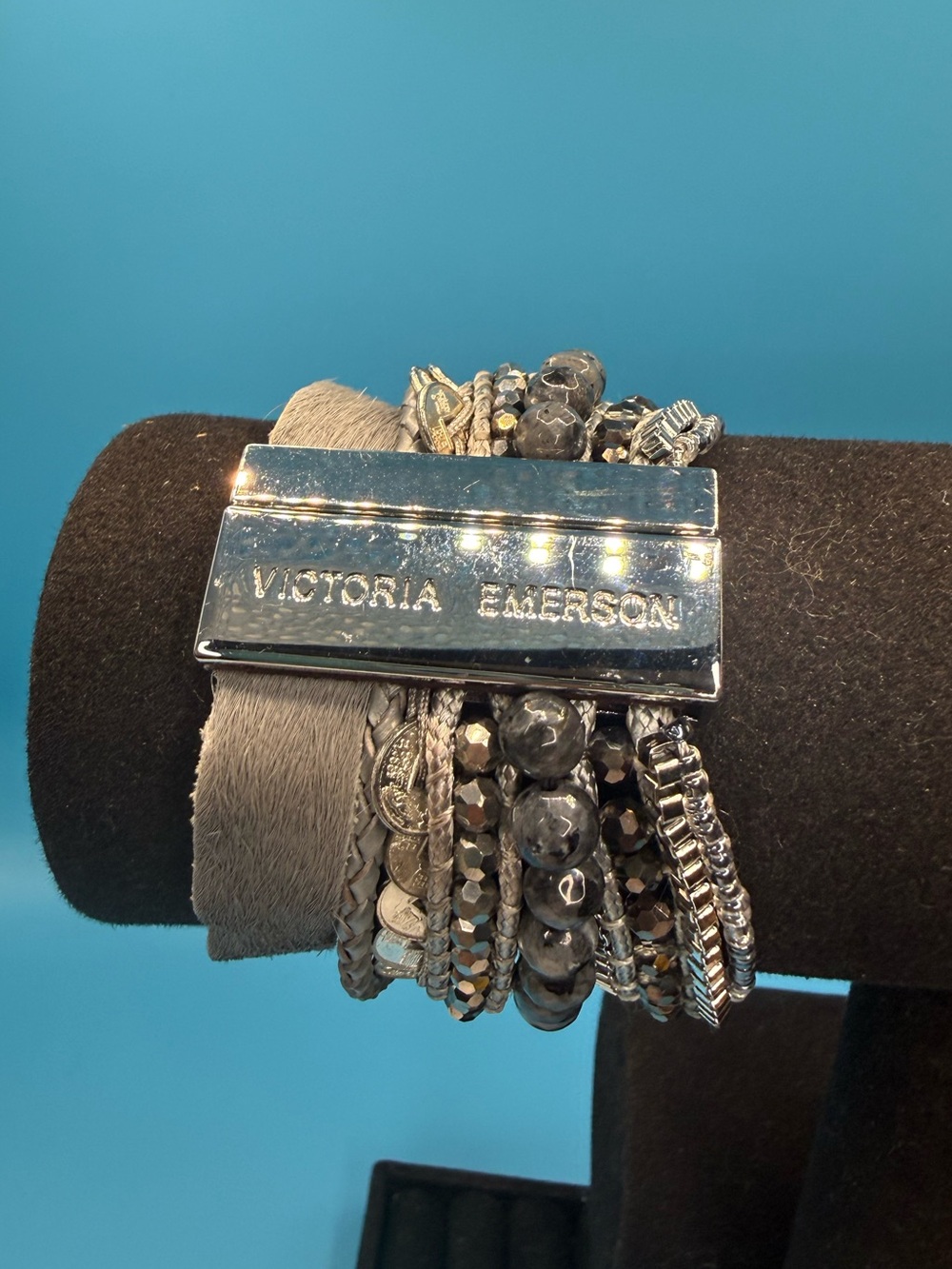 Victoria Emerson Gray and Silver Multi-Strand Boho Cuff Wrap Bracelet